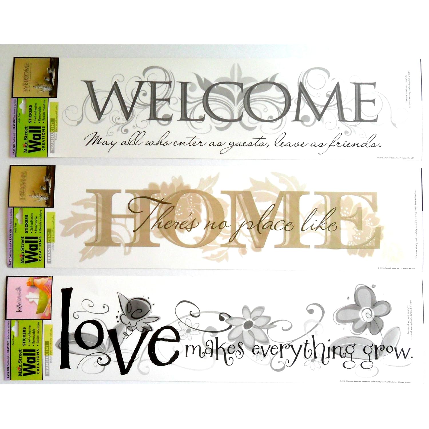 Wall Sticker Art Applique Set of 3 Home Sweet Home, Welcome, Love