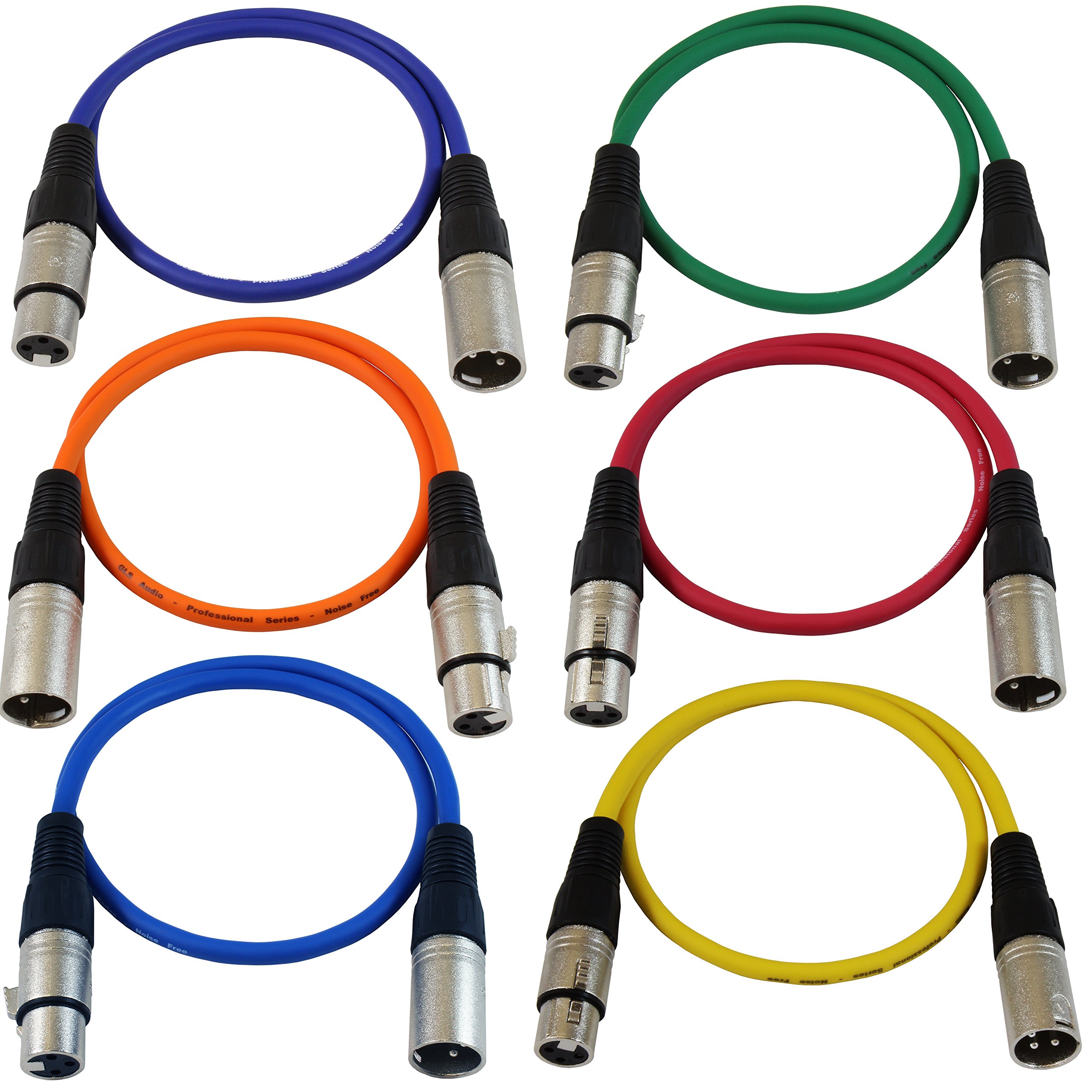 6 PACK GLS Audio Color 2ft Balanced XLR Patch Cables Colored Cable