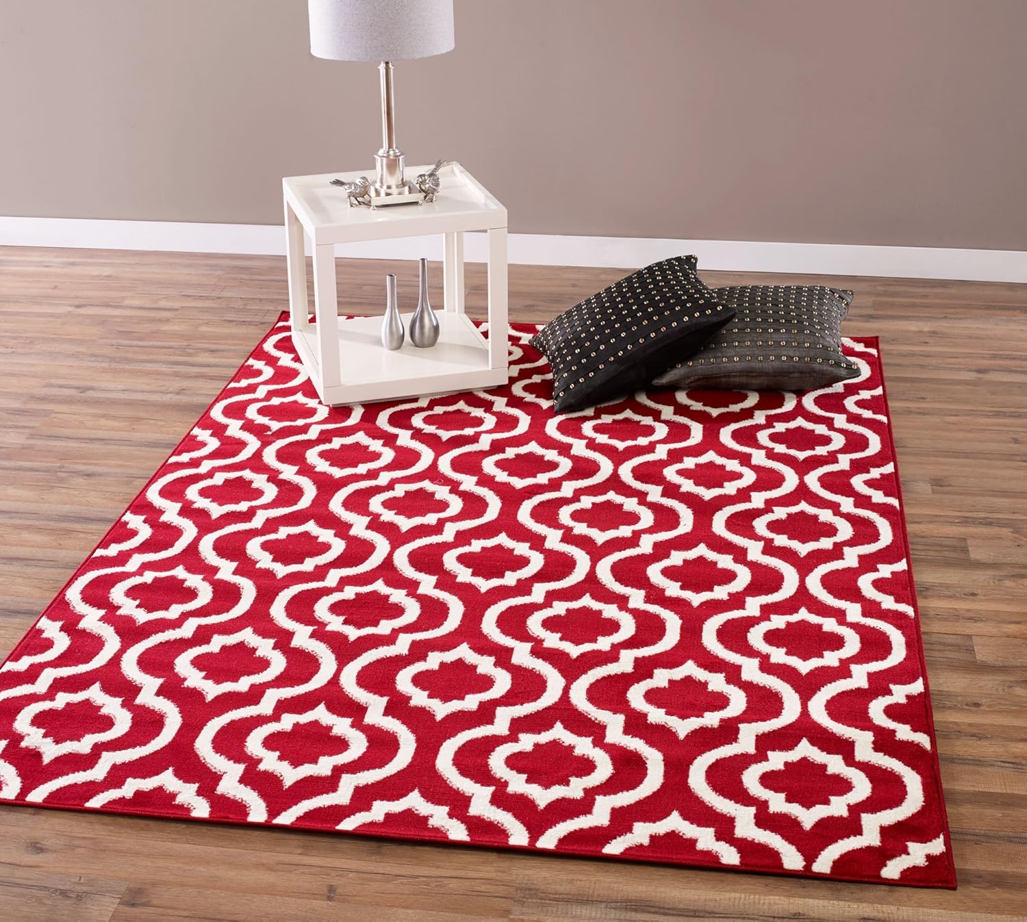 Trellis Area Rug Red/Ivory Lattice Carpet Contemporary Moroccan 5' x 7' 8' x 10'