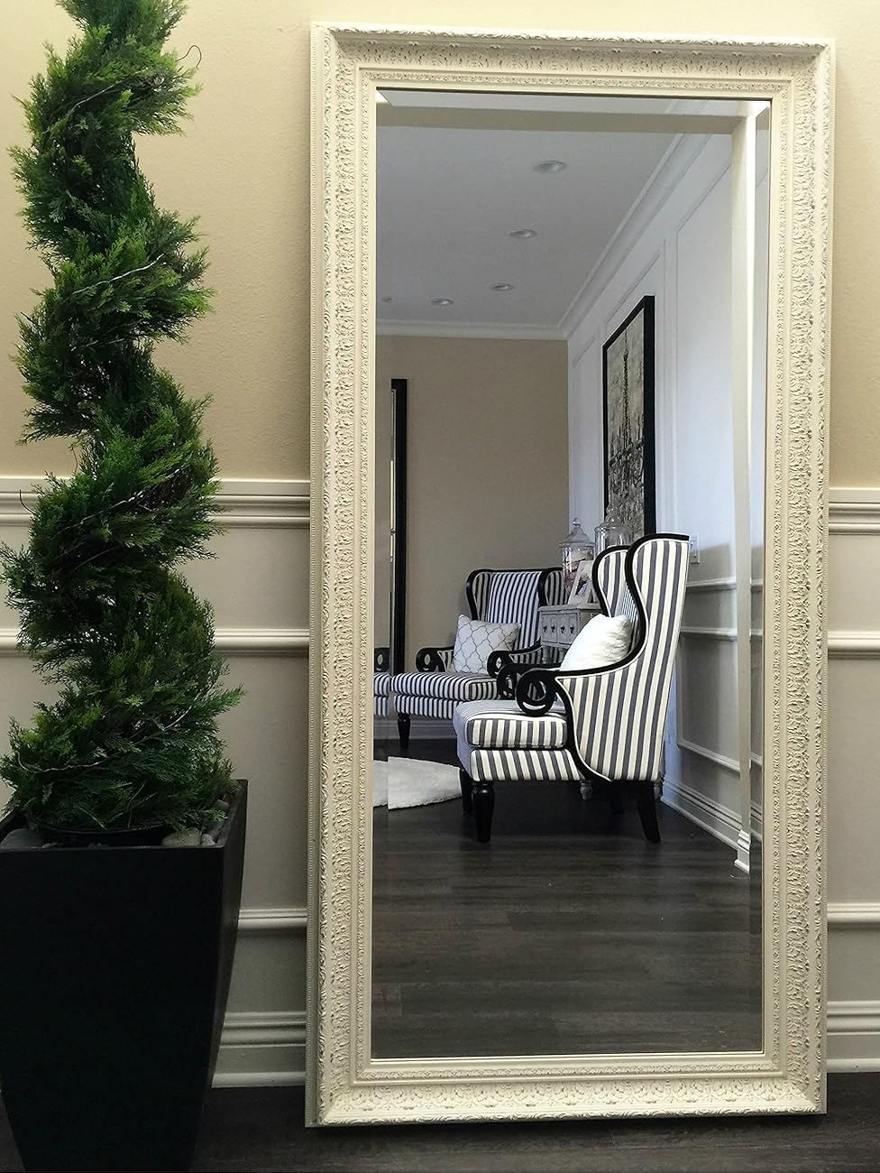 West Frames Elegance Ornate Embossed Antique White Wood Framed Floor Mirror