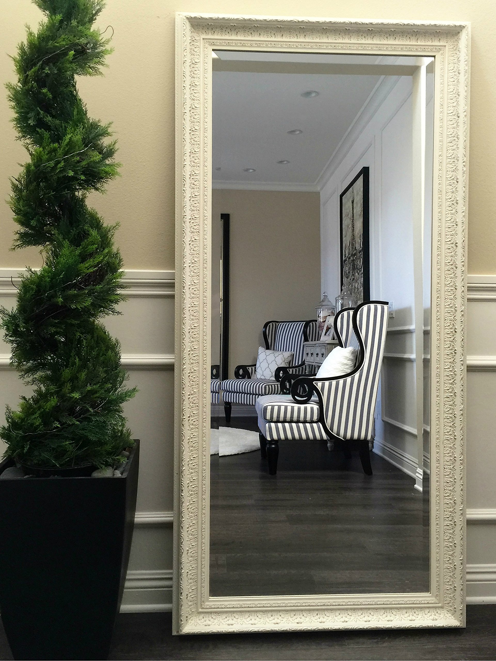 West Frames Elegance Ornate Embossed Antique White Wood Framed Floor Mirror