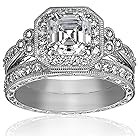 Platinum-Plated Sterling Silver Swarovski Zirconia Wedding Ring Set 