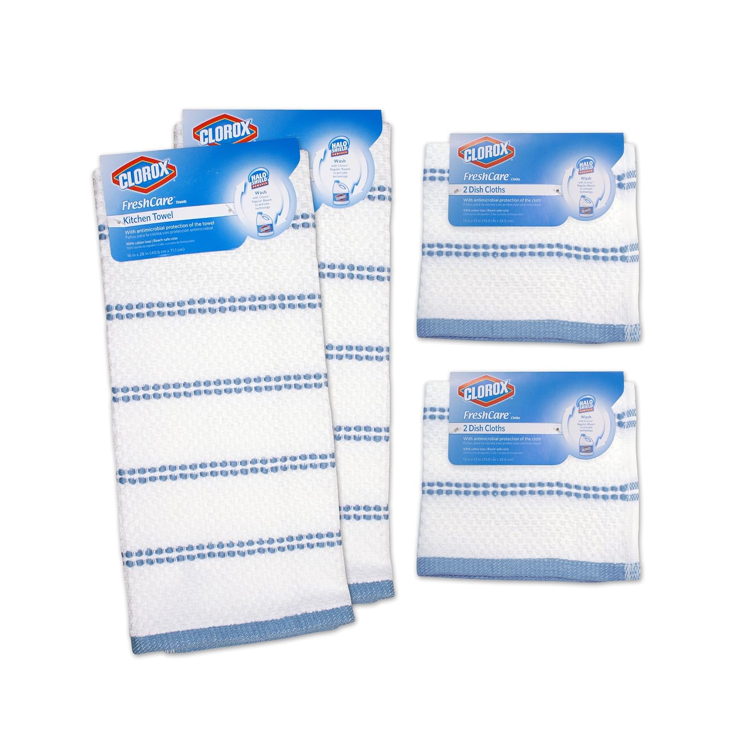 Clorox 6-Piece Kitchen Dishcloth/Towel Set White with Blue Accents