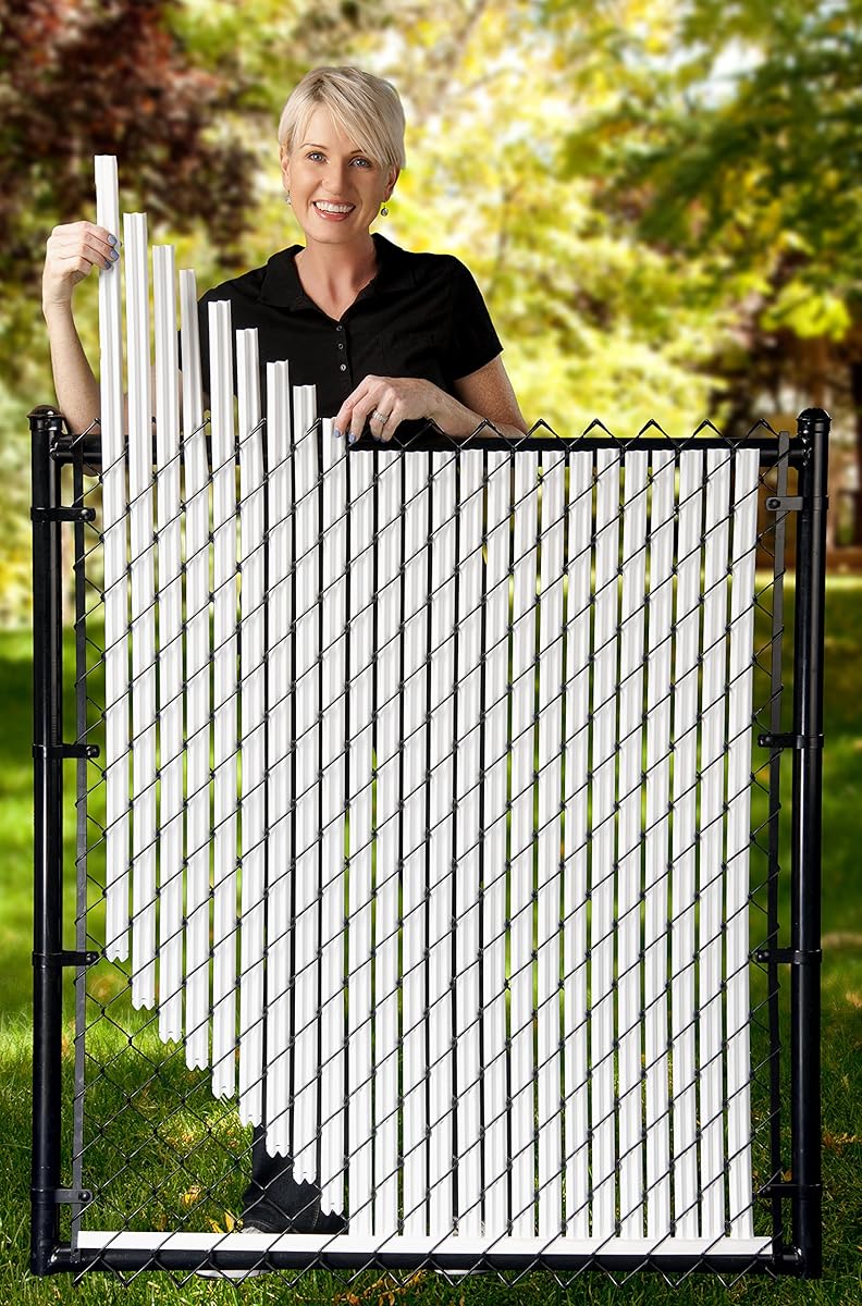 4ft White Ridged Slats™ for Chain Link Fence