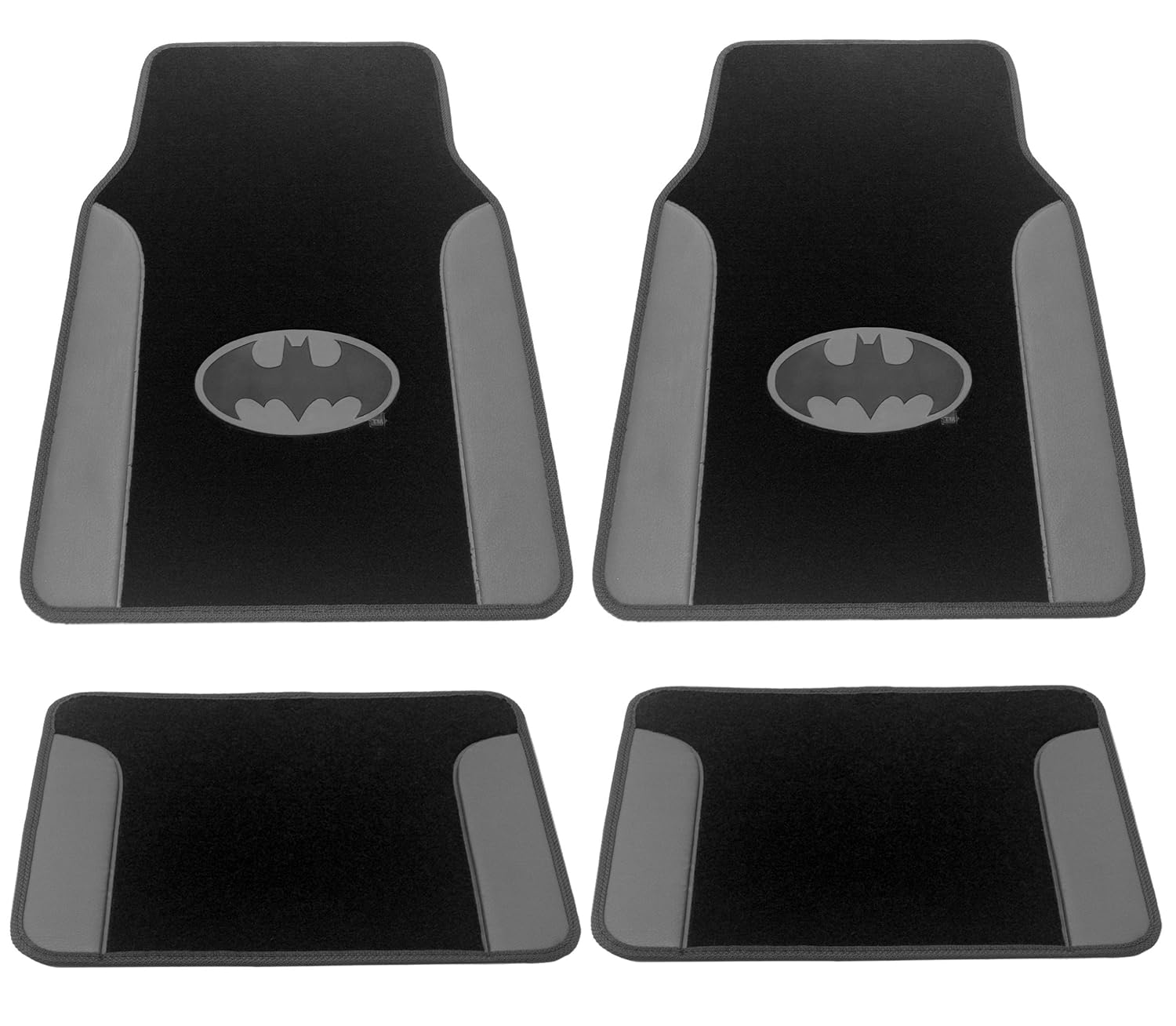 15PC Gotham Gray Black & Silver Batman Logo Car Seat Covers Floor Mats