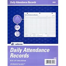 Adams Daily Attendance Record, 8.5 x 11 Inches, 3-Hole Punched, 50-Pack, White, (9493)