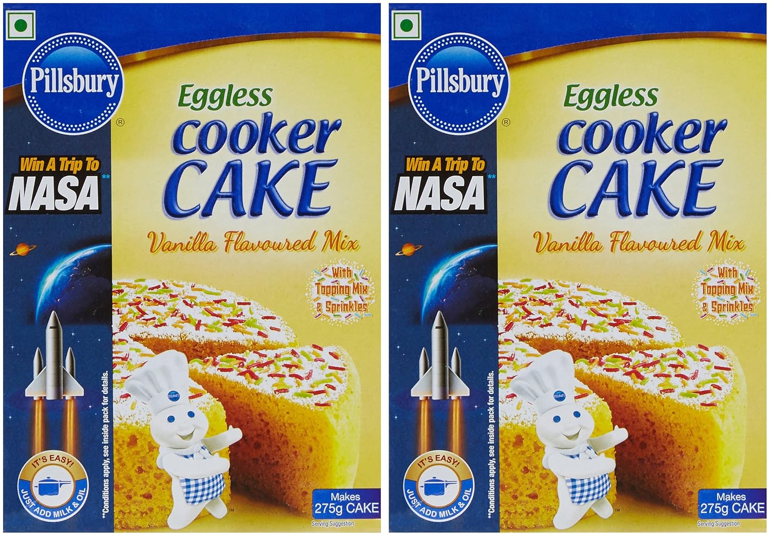 Pillsbury Eggless Cooker Cake Mix, Vanilla, 159g (Pack of 2) in 95