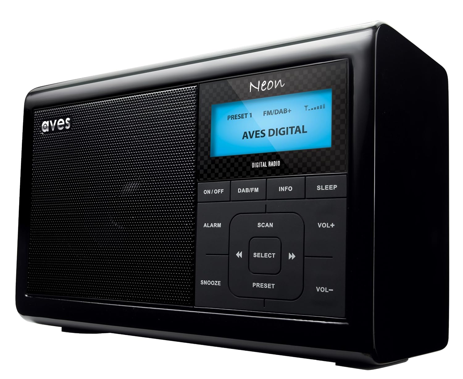 *New Aves Neon Portable DAB Digital Radio in High Gloss Black DAB