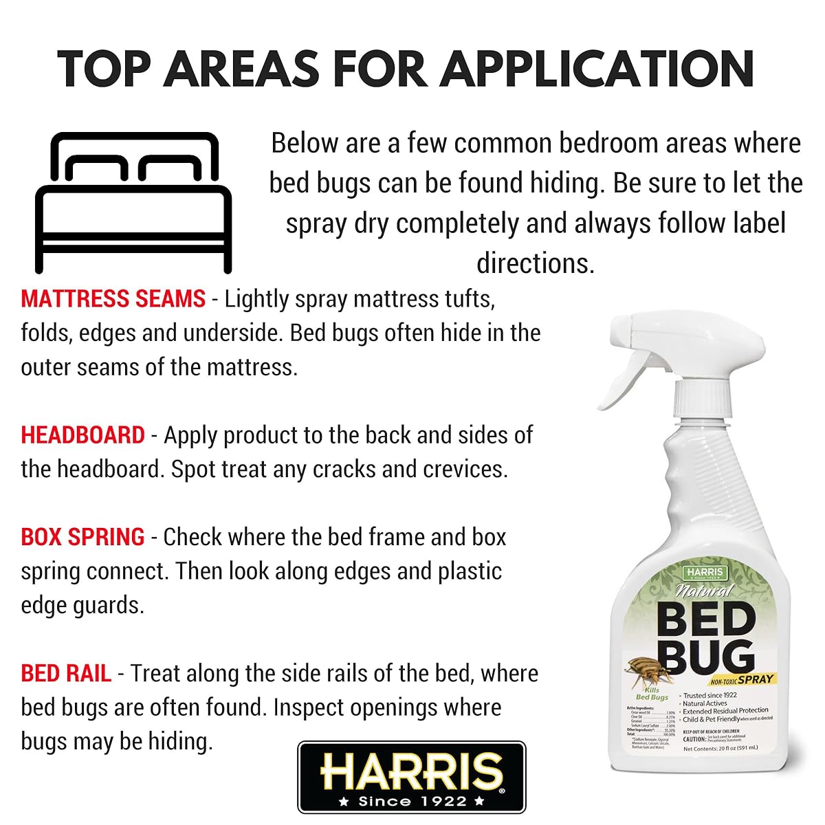 Harris Natural Bed Bug Killer, Fast Acting 20oz NonToxic Spray with Extended Residual