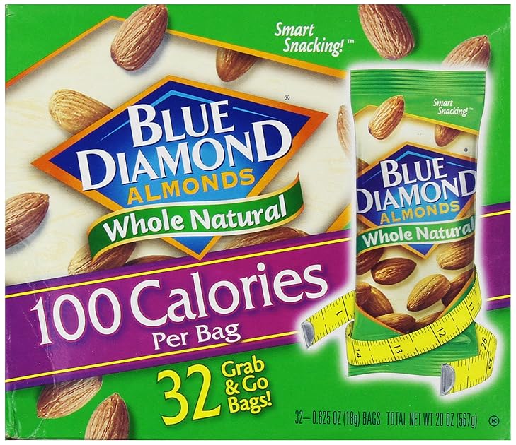 Blue Diamond Almonds 100 Calories Per Bag 32 Grab and Go Bags,.625 Oz