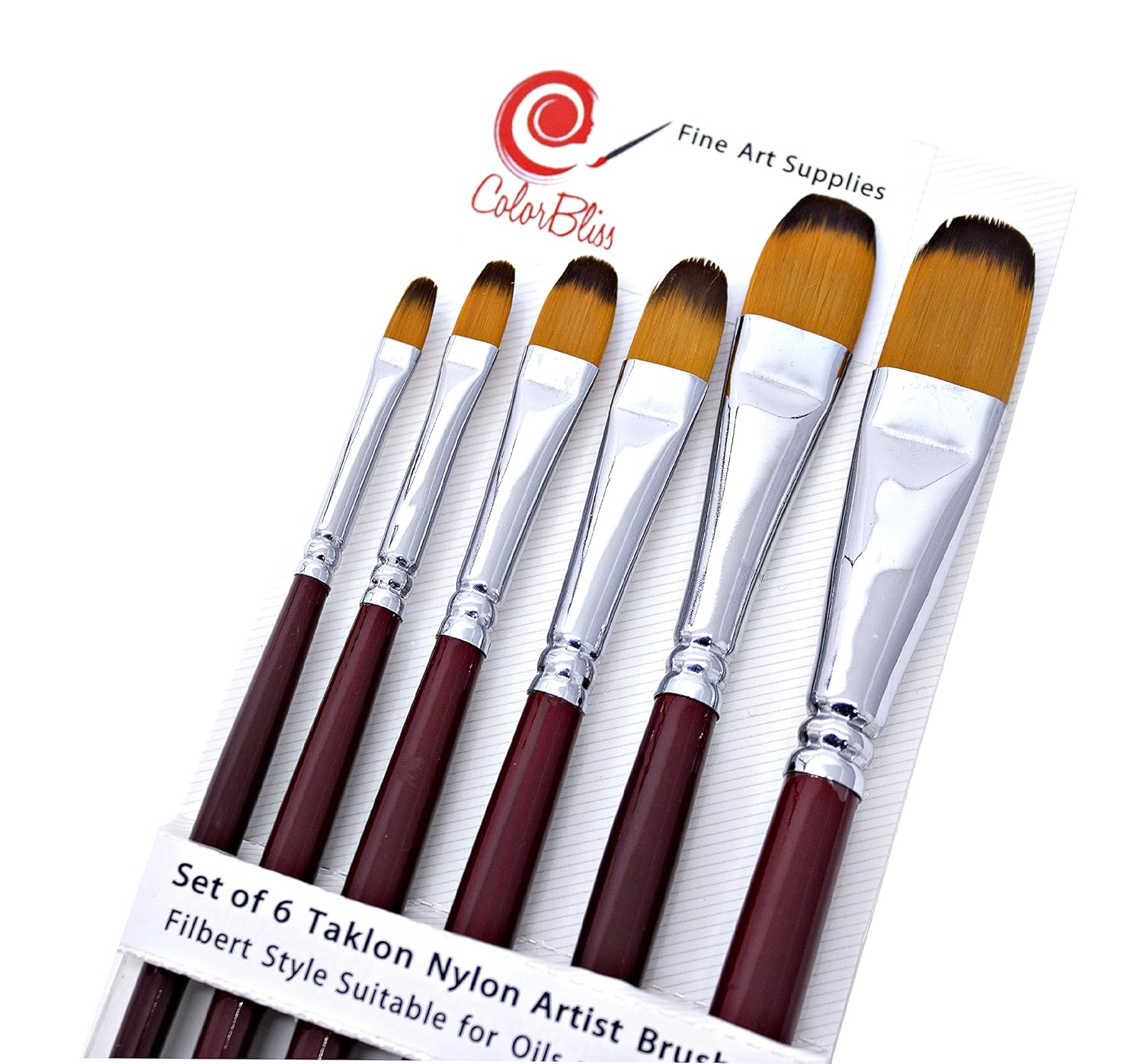 PREMIUM Artist Paint Brushes, Set of 6, Filbert, Golden Nylon Bristles