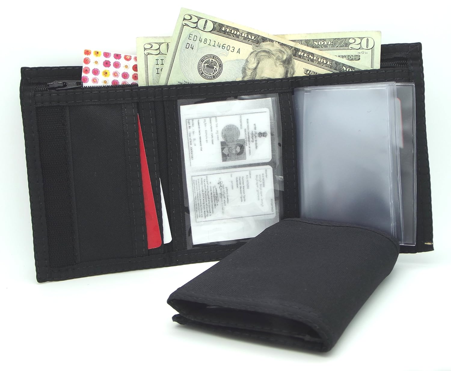 MEN'S TRIFOLD WALLET with INSIDE ID - NYLON VELCRO - BLACK - Made in U.S.A Кошелек Rainbow of California