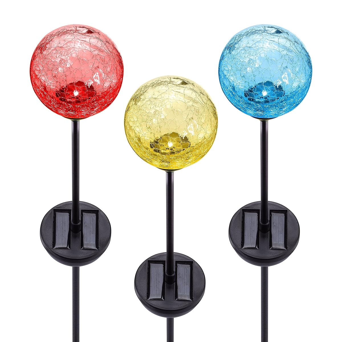Solar Garden Stake Lights 3-Pack! - Cracked Glass LED Outdoor Patio