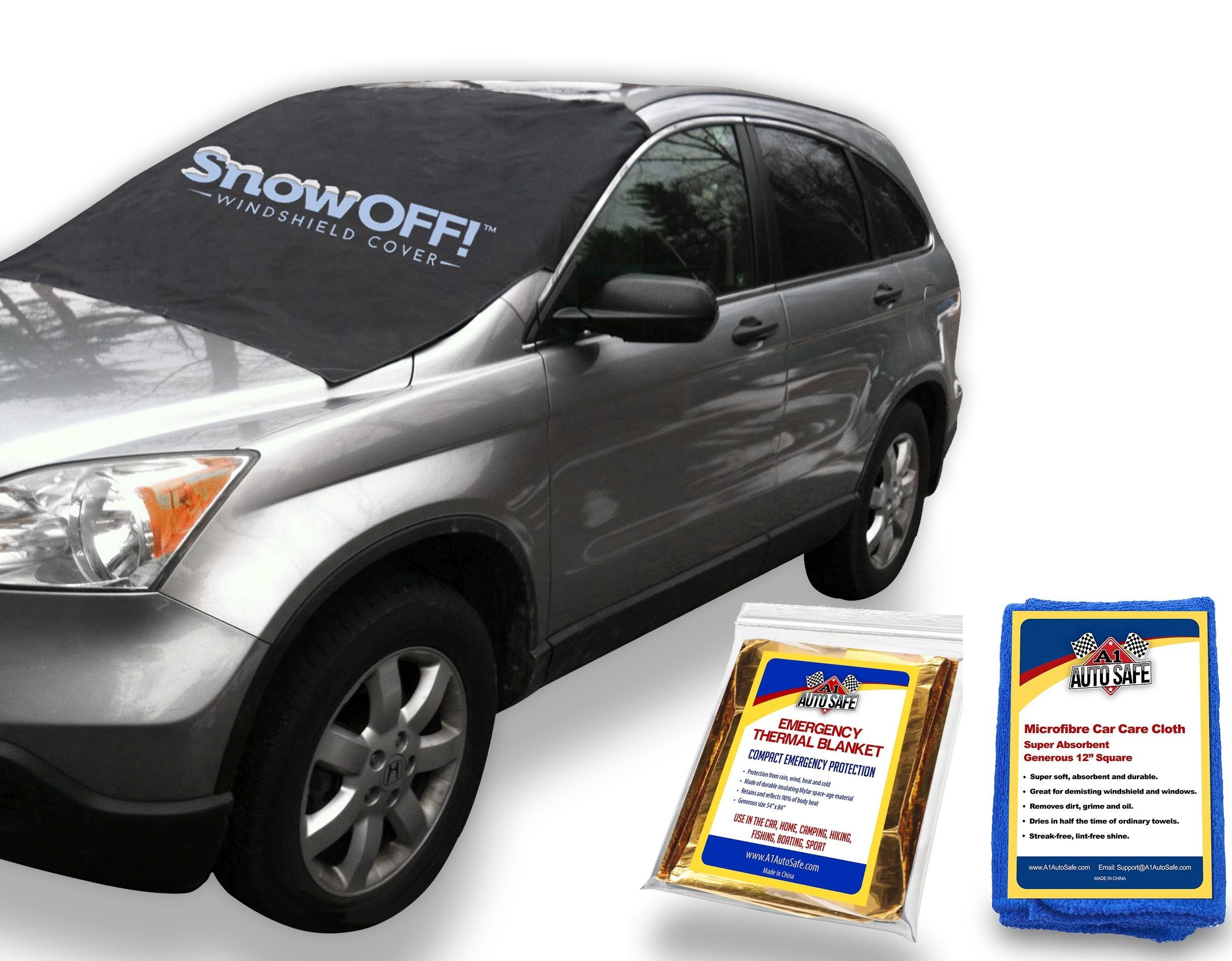 SnowOFF Car Windshield Snow Cover & Sun Shade Protector New Contoured