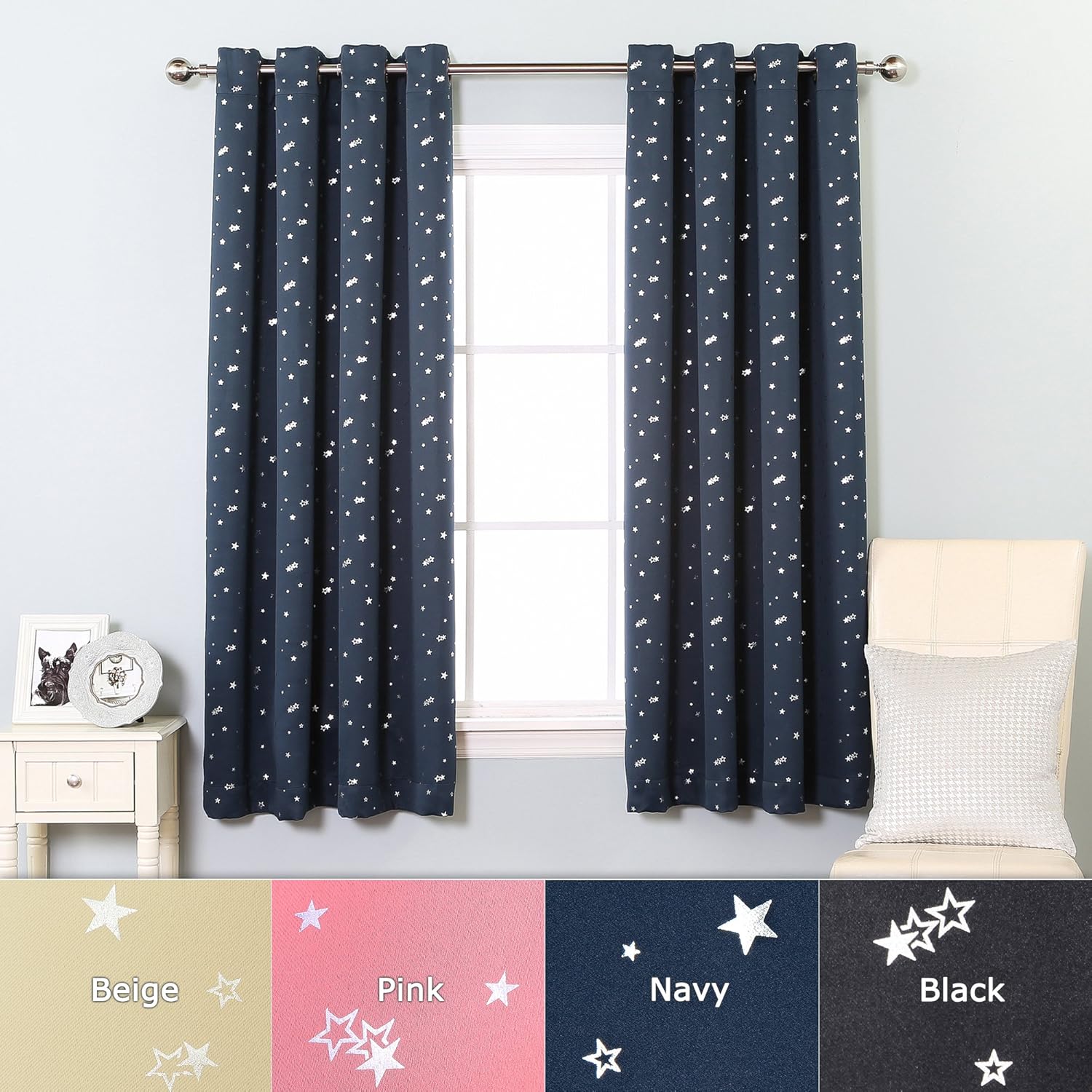 Grommet Star Print Thermal Insulated Blackout Curtain Set