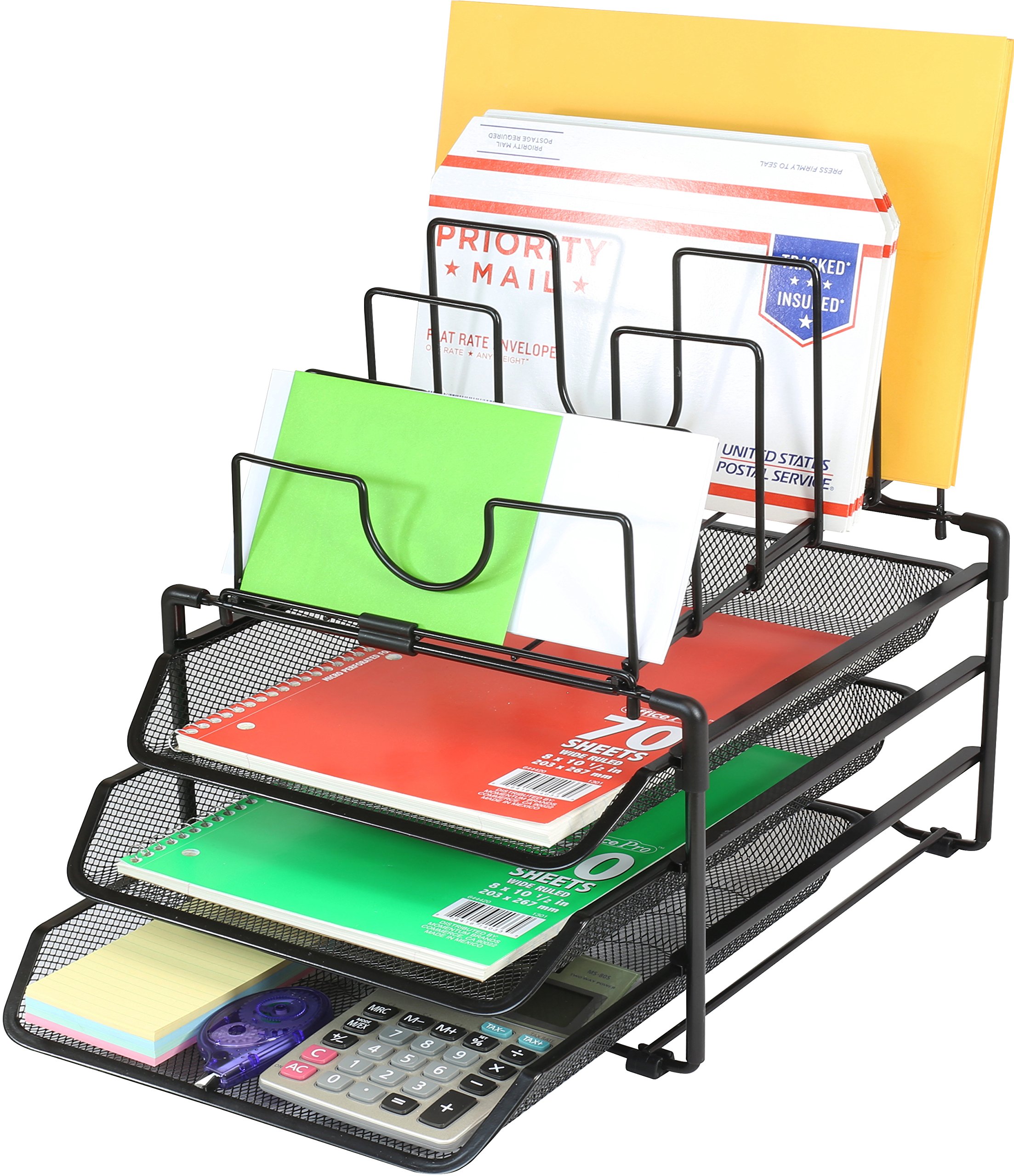 DecoBros Stackable Mesh Desk Organizer 3 Letter Trays and 5 horizontal