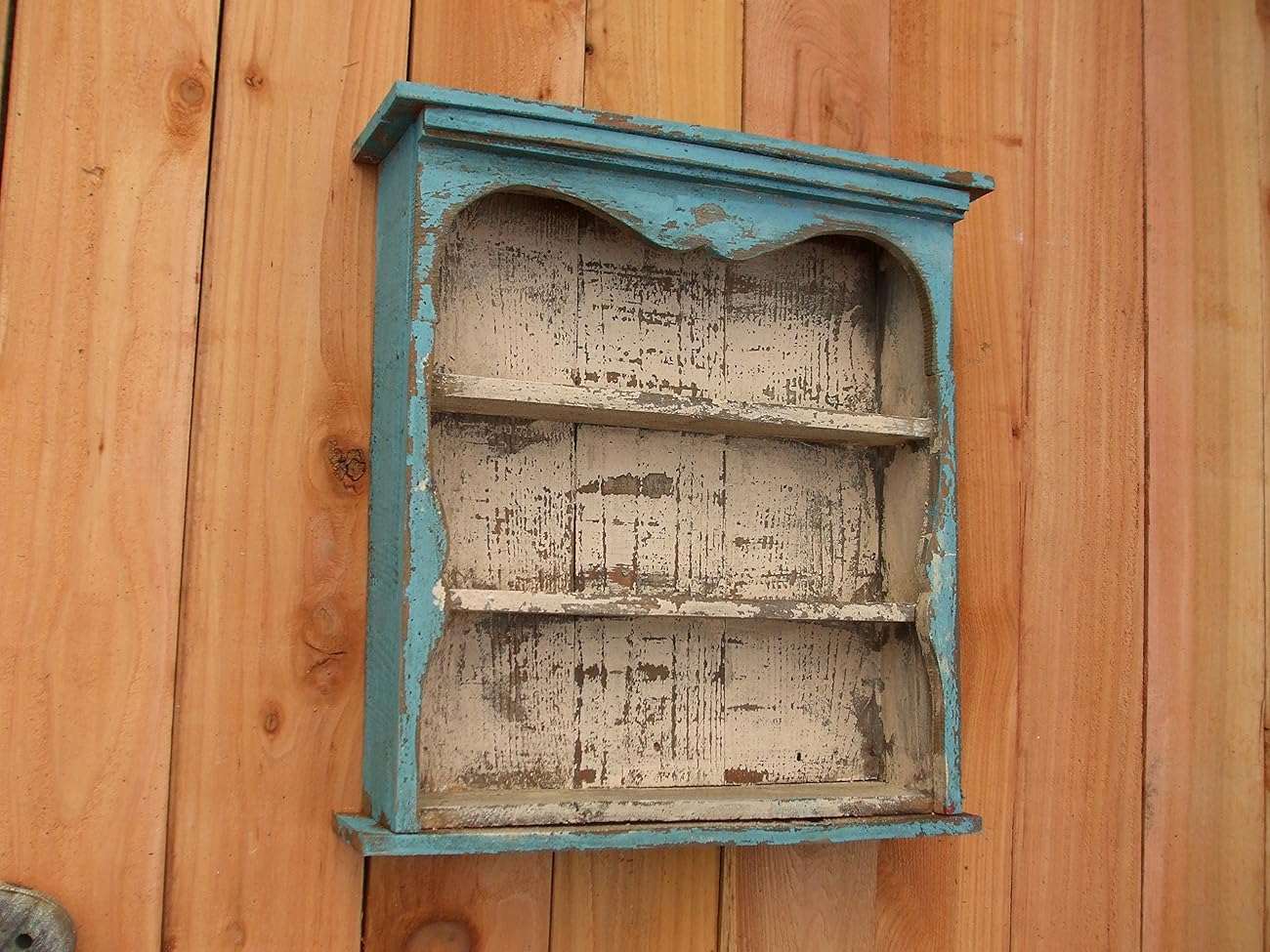 Shabby Chic Style Blue Wall Shelf, Distressed Turquoise, Book Shelf
