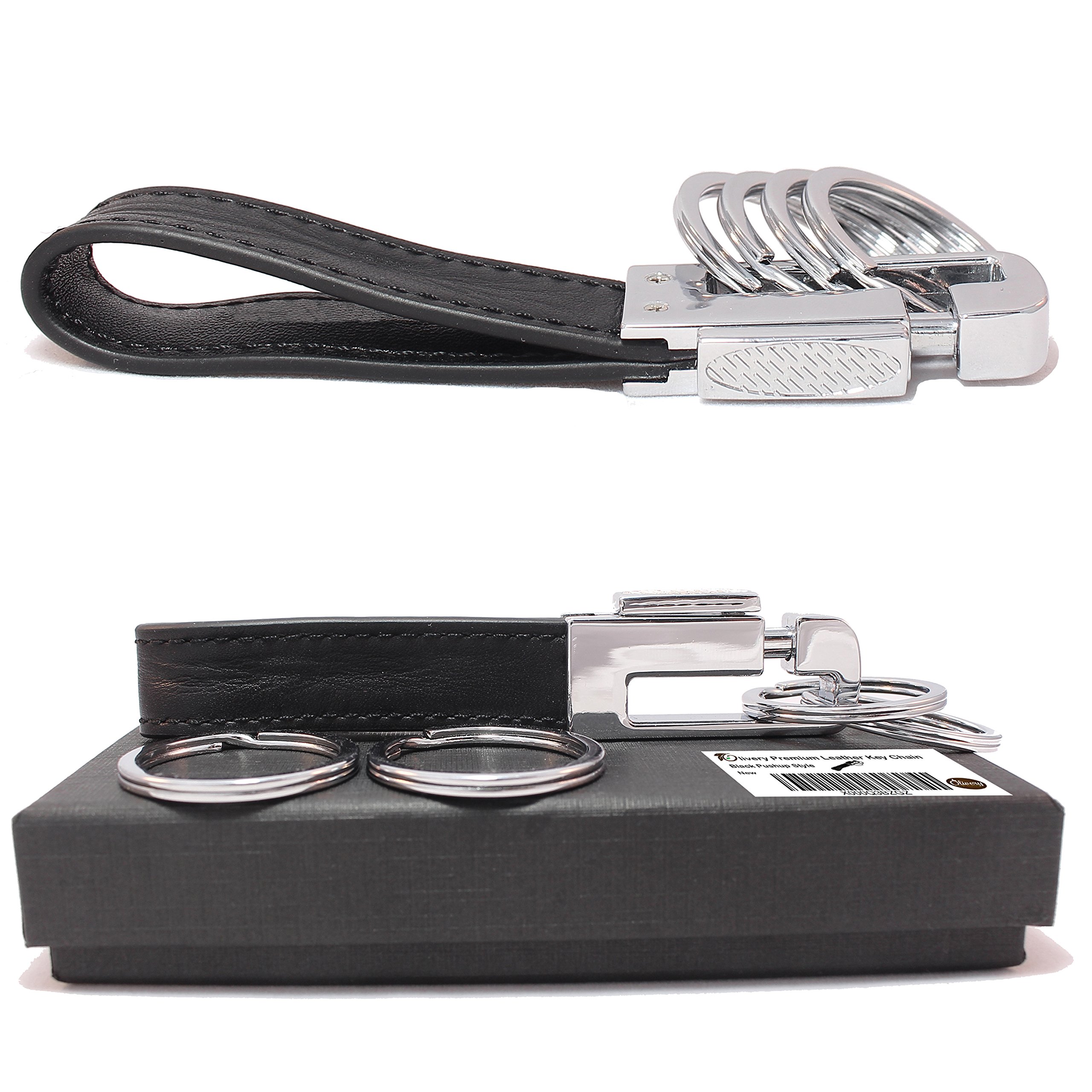 Olivery Leather Valet Key Chain with 4 Detachable Key Rings Black (C003