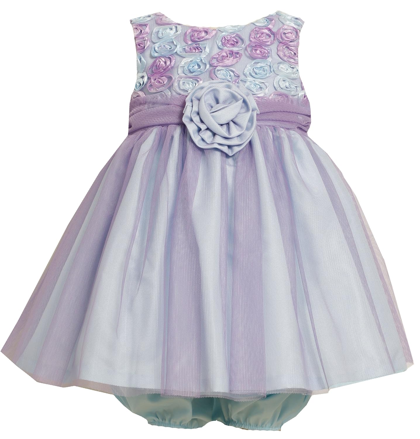LAVENDER-PURPLE AQUA-BLUE BONAZ ROSETTE MESH OVERLAY
