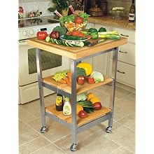 Oasis Concepts Stainless Steel/Wood Folding Kitchen Island, Natural