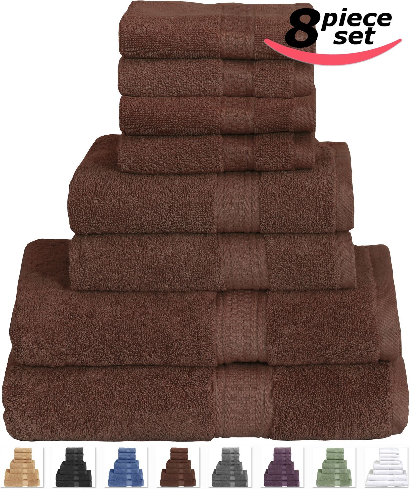 Cotton Bath Towel Set Brown 8 Piece includes 2 Bath Towels 2 Hand
