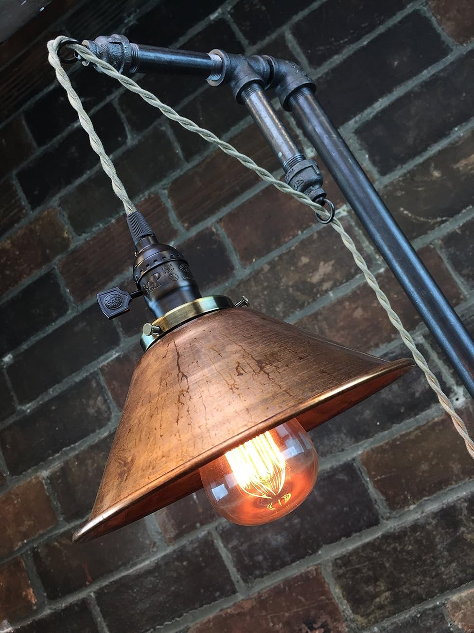 Industrial Style Floor Lamp - Pendant Edison Bulb - Copper Shade