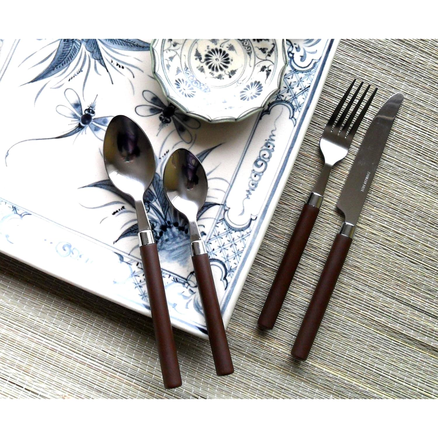 Flatware Service for 4 Stainless Steel with Trendy Coffee Colored Handles for Spring