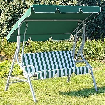 Songmics Hollywoodschaukel Gartenschaukel Schaukel Gartenliege Gartenmobel 3 Sitzer In Grun Weiss Ghs17l De Shop