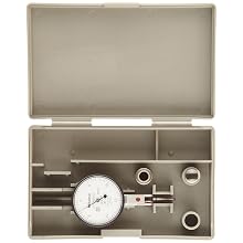 Mitutoyo 513-472 Dial Test Indicator, Horizontal Type, Ruby Stylus, 0.375" Stem Dia., White Dial, 0-15-0 Reading, 1.575" Dial Dia., 0-0.03" Range, 0.0005" Graduation