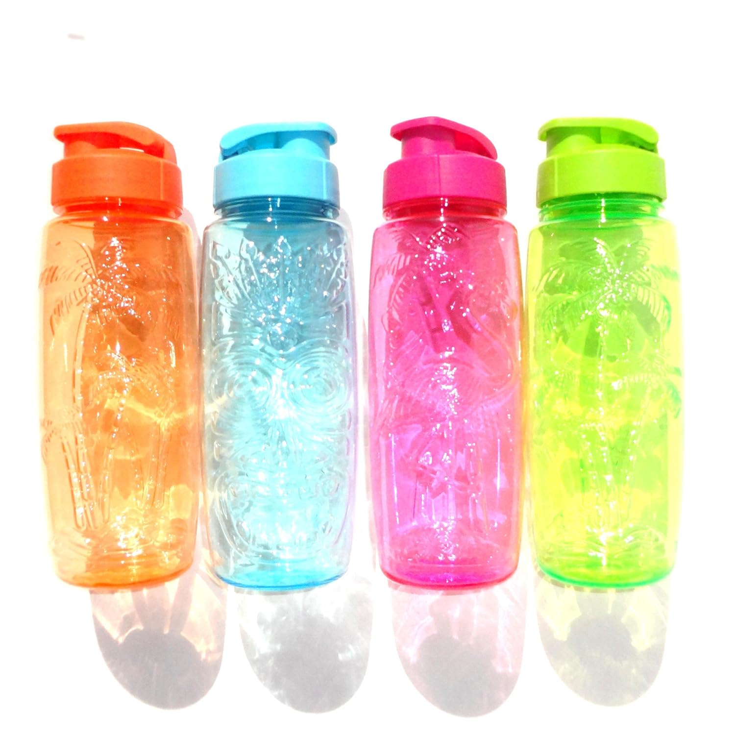 Plastic Acrylic Tumbler Sports Bottle with Flip Top - Luau Theme Set of 4 