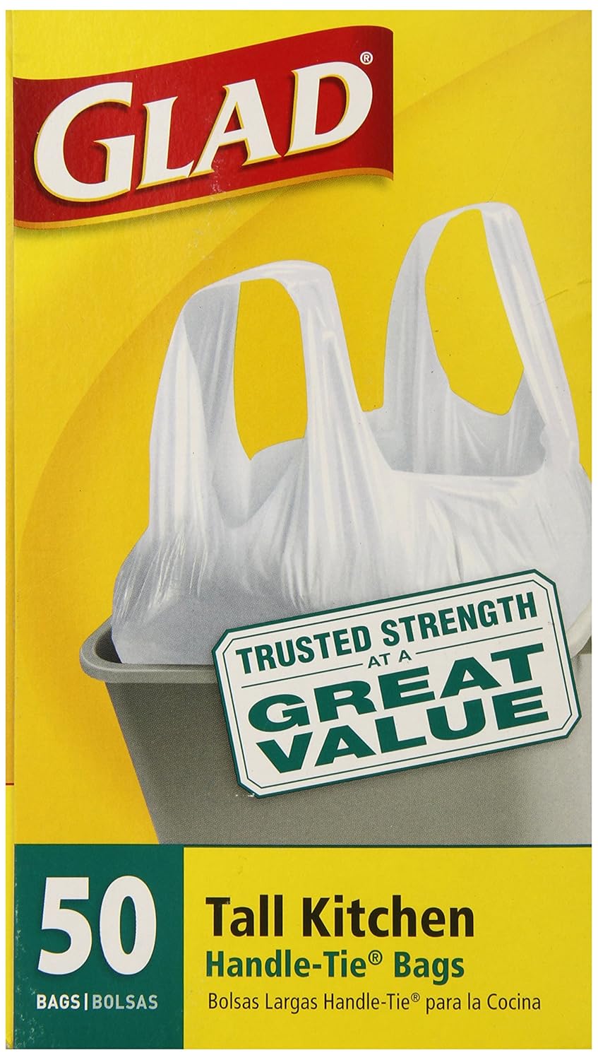 Glad Tall Kitchen HandleTie Trash Bags, White, 13 Gallon, 50 Count