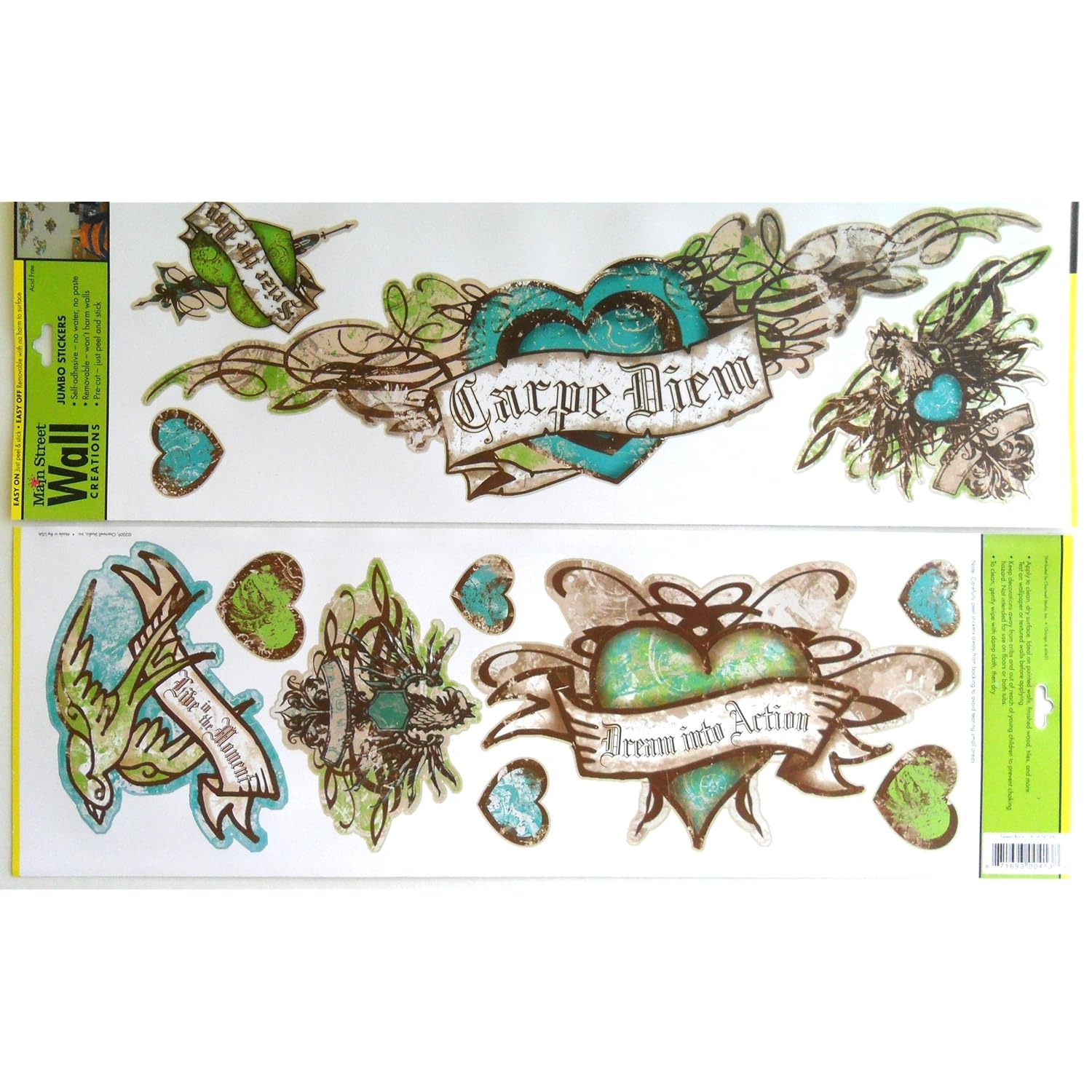 Wall Stickers for Kids or Adults Art Applique Set of 3 Popular Grunge Carpe Diem Sets