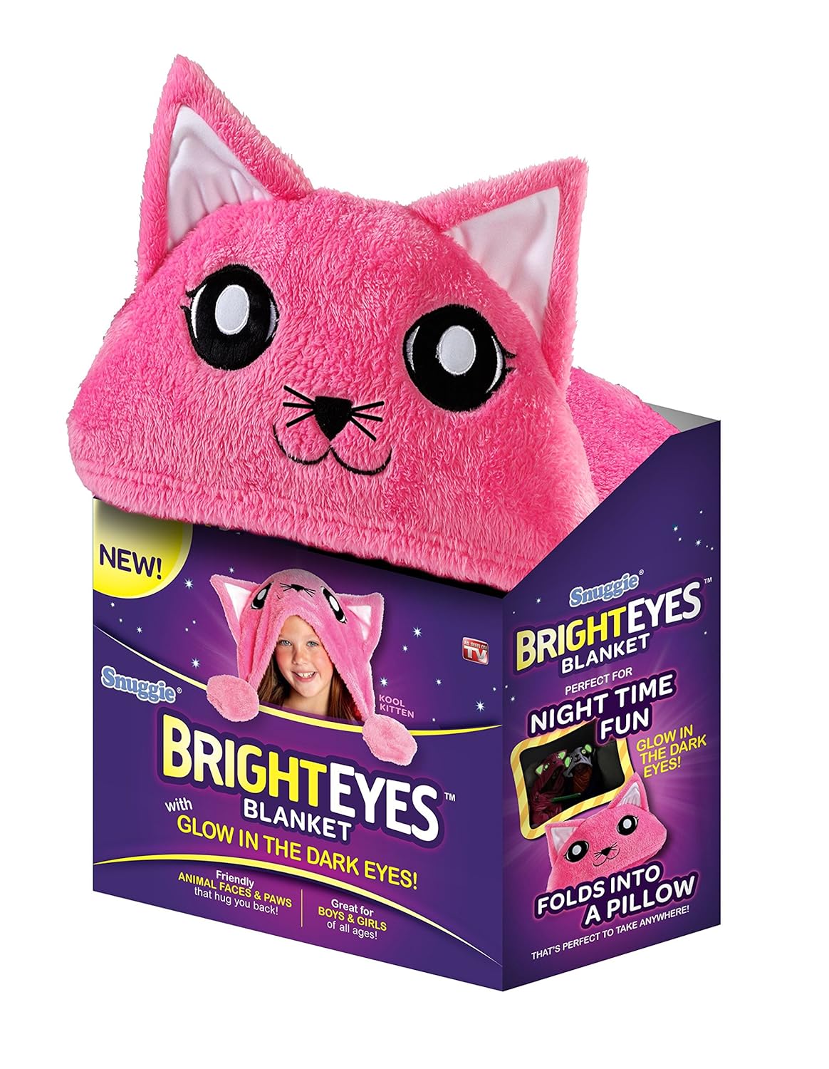 Bright Eyes Kid Blanket Snuggie Pink Kitten Glow In The Dark Puppy 48H