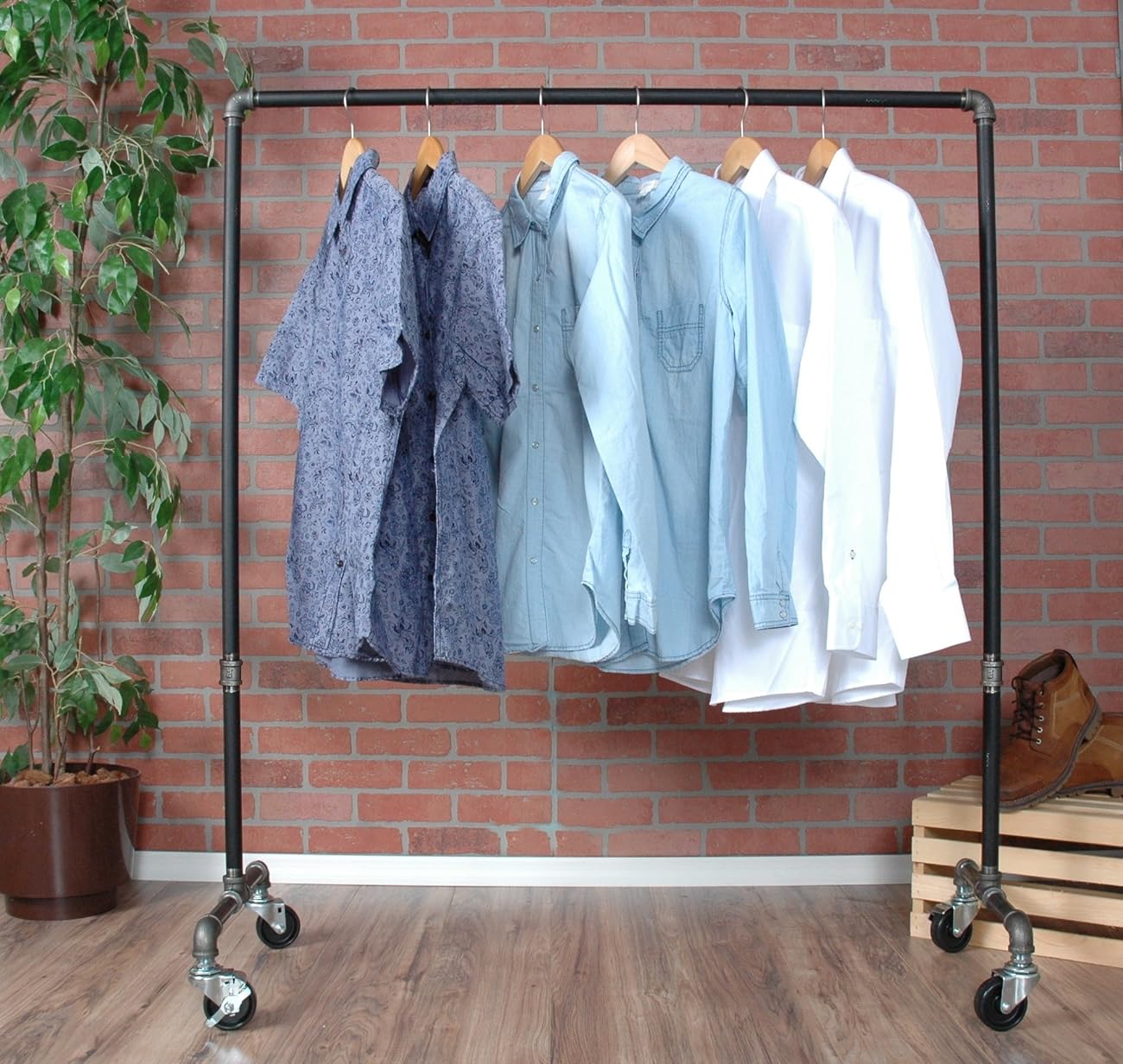 Industrial Pipe Rolling Clothing Rack by William Robert's Vintage