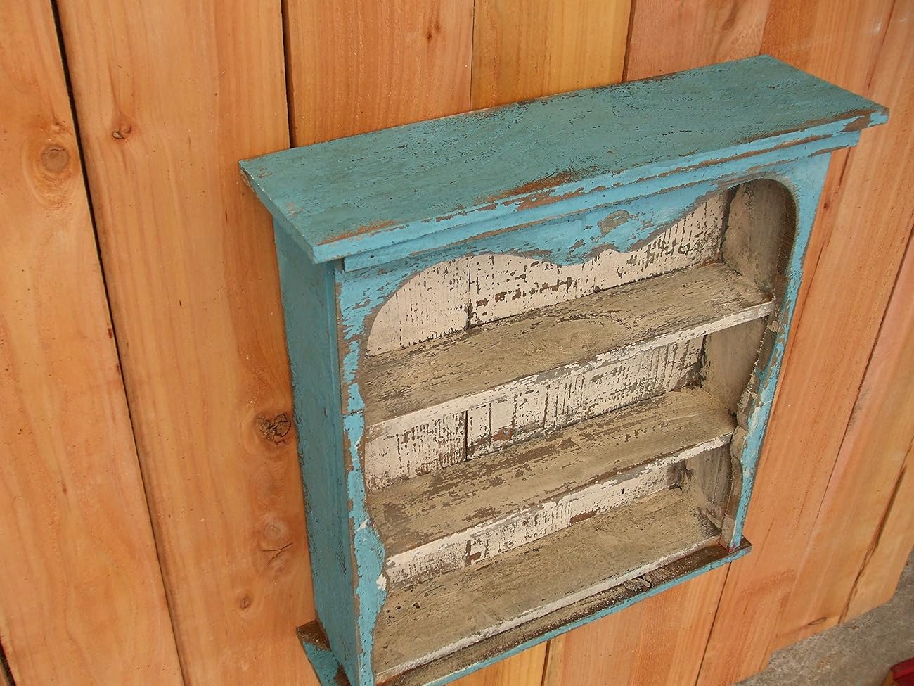 Shabby Chic Style Blue Wall Shelf, Distressed Turquoise, Book Shelf