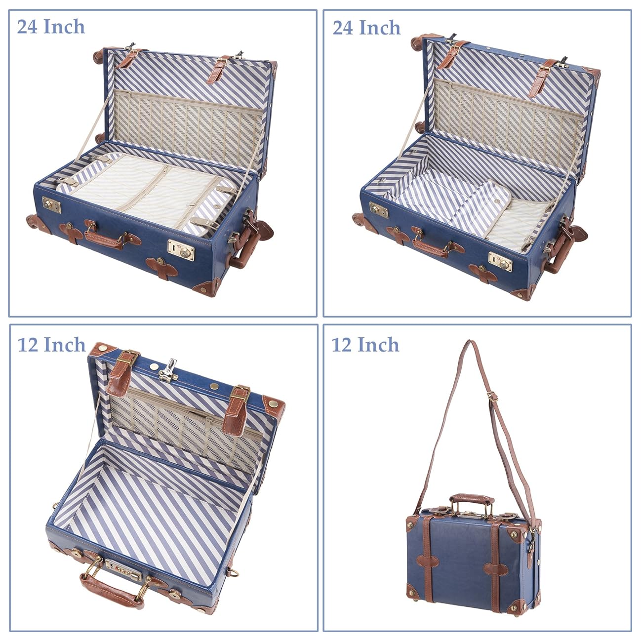 COZ Premium Vintage Luggage Set 24" TSA Locks Wheel Suitcase with 12