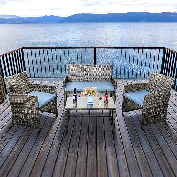 Feelway 4 Piece Patio Furniture Set Outdoor Pe Wicker Sofa Garden