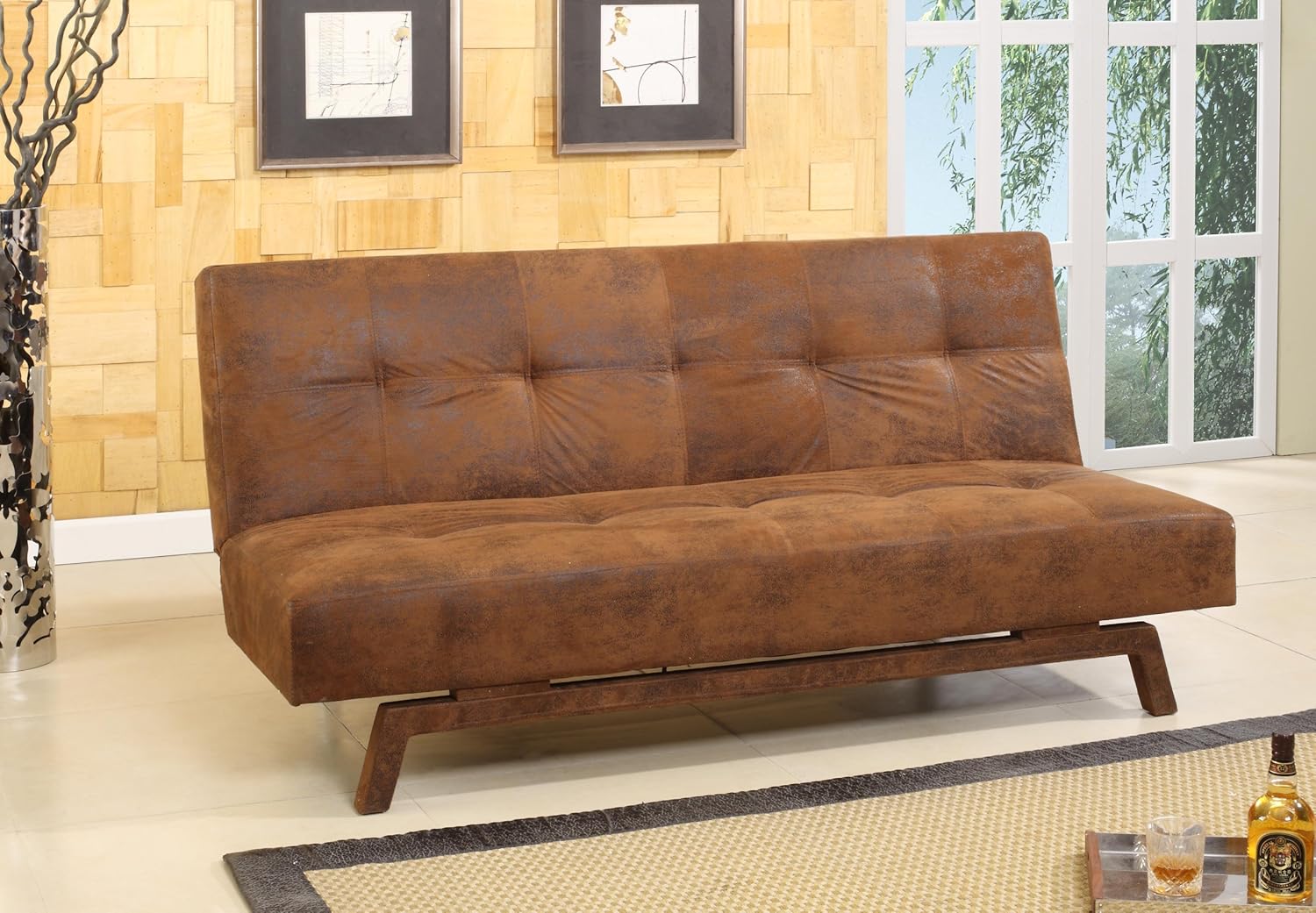 Rustic Brown Fabric With Adjustable Back Klik Klak Sofa Futon Bed