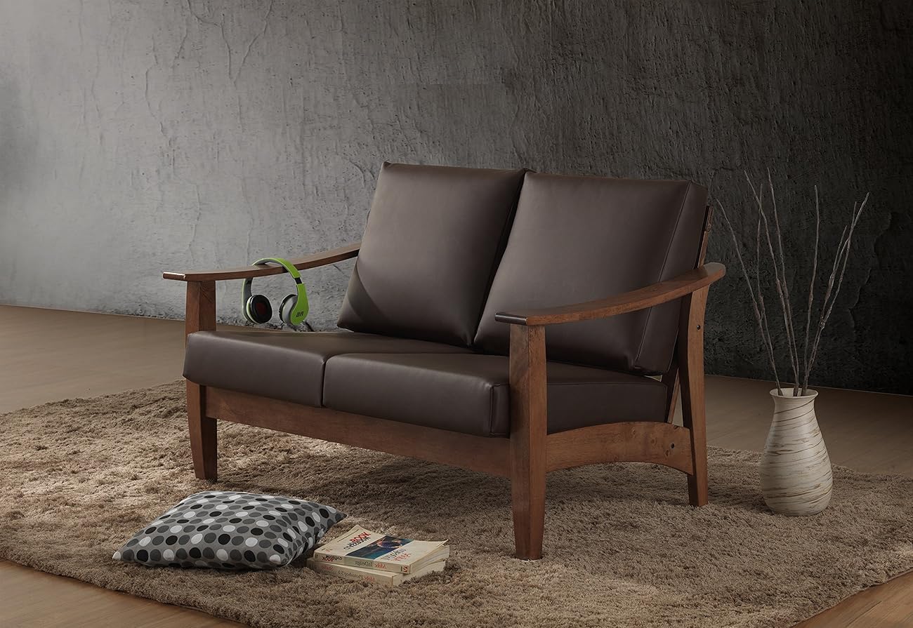 Baxton Studio Philbert Mid Century Modern Walnut Wood and Dark Brown