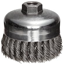Weiler Wire Cup Brush, Threaded Hole, Steel, Full Twist Knotted, 4" Diameter, 0.023" Wire Diameter, 5/8"-11 Arbor, 1-1/4" Bristle Length, 9000 rpm (Pack of 1)