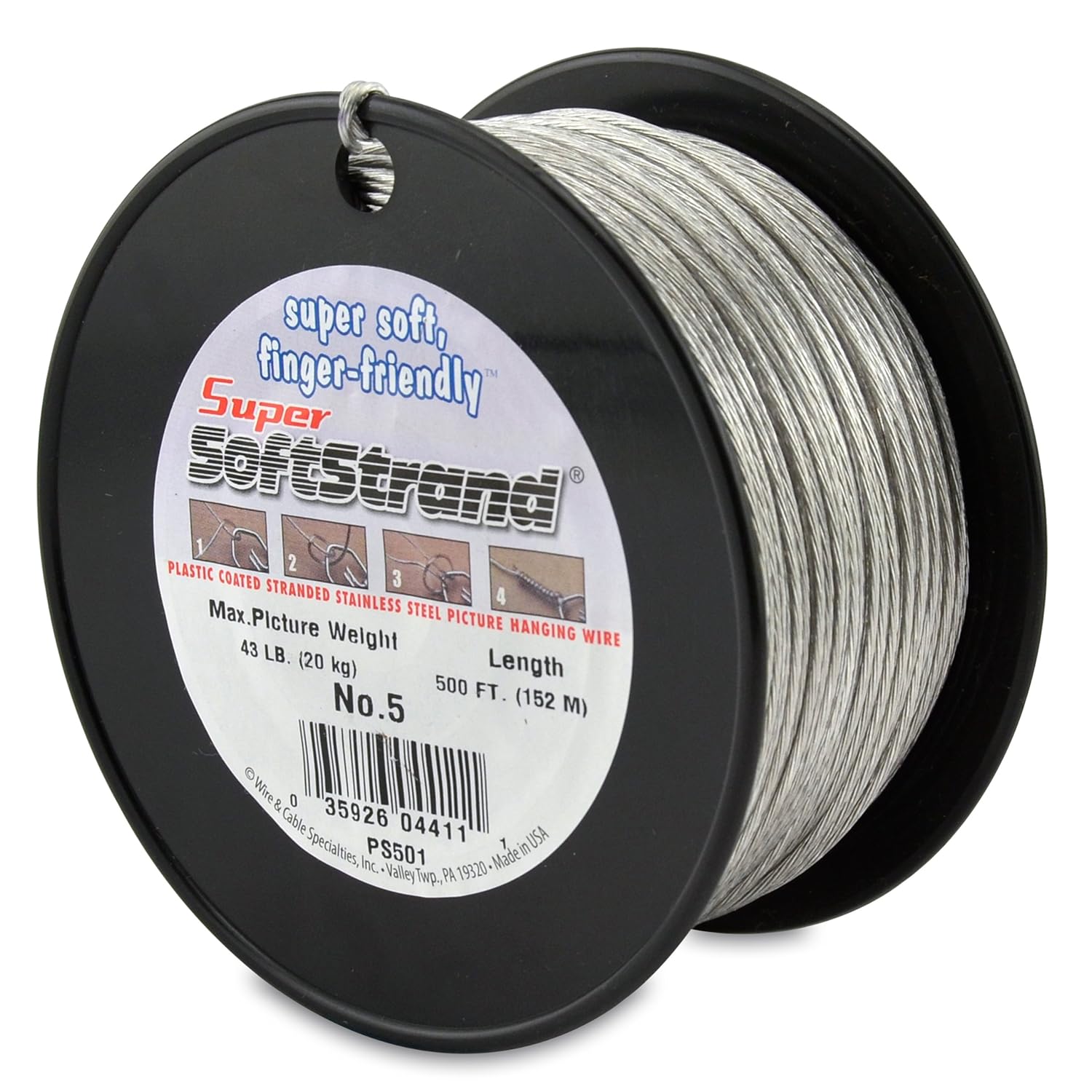 SuperSoftstrand 500Feet Picture Wire Vinyl Coated Stranded Stainless