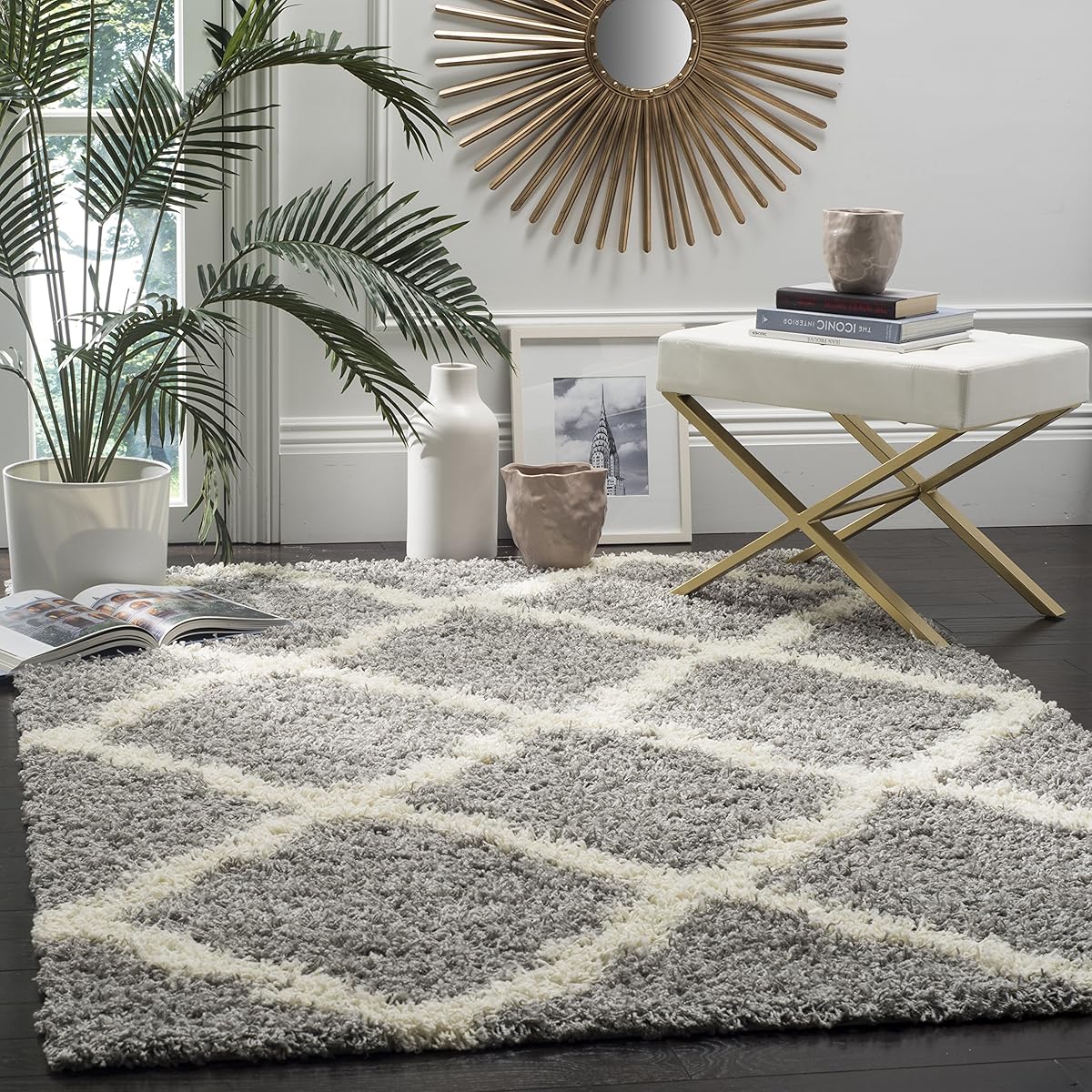 Safavieh Dallas Shag Collection SGD257G Grey and Ivory Area Rug (8 x 10)