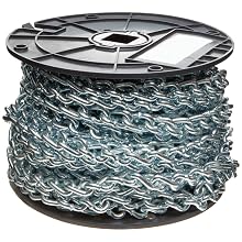 Campbell 0722527 Low Carbon Steel Twist Link Machine Chainon Reel, Zinc Plated, 2/0 Trade, 0.18" Diameter, 70' Length, 520 lbs Load Capacity