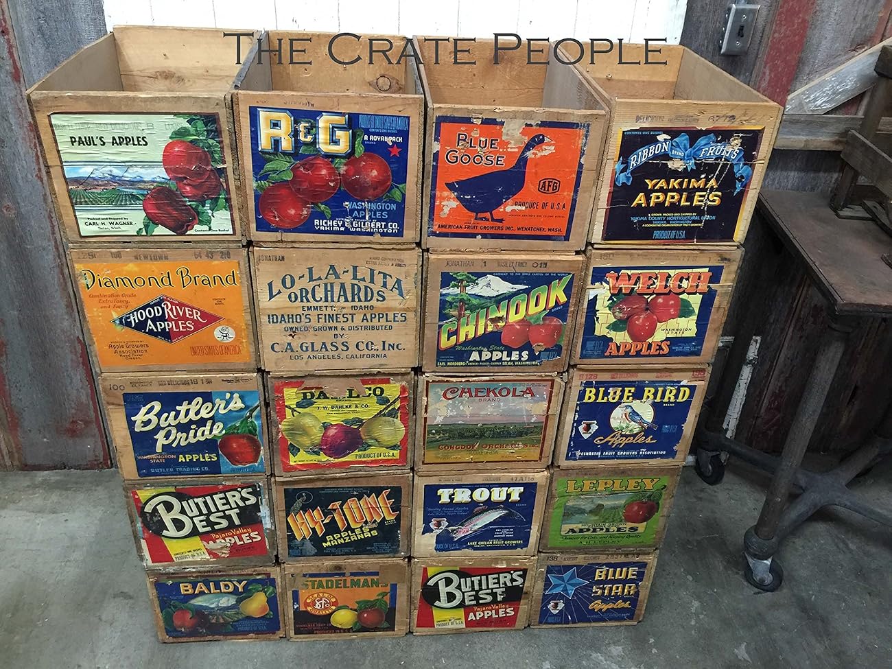 Vintage Wood Apple Crates circa 1940's - 50's - Colorful Old Labels HUNDREDS in stock	 2