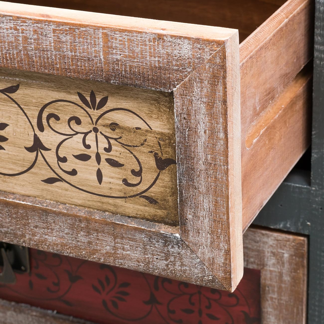 Leo Solid Wood 3 Drawers Chest in Weathered Multicolored Finish