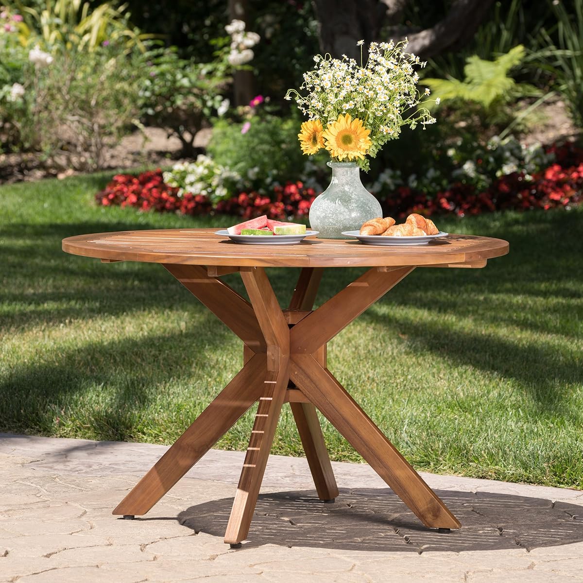 Stanyan Outdoor Teak Finish Acacia Wood 5 Piece Dining Set