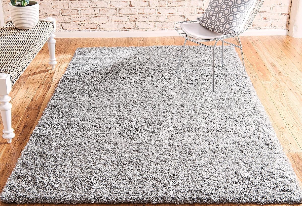 Unique Loom Solid Shag Collection Cloud Gray 8 x 10 Area Rug (8 x 10)