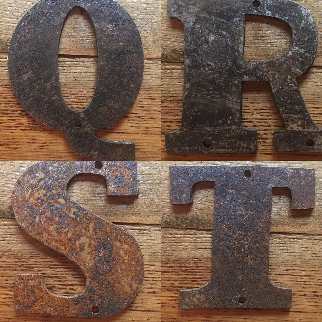 Rusty Metal Letters Predrilled 4" tall for Art, Sign, Decor Make