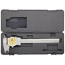 Brown & Sharpe 75.115821 Dial Caliper, Stainless Steel, Yellow Face, 0-150mm Range, +/-100mm Accuracy, 1mm Resolution, Meets DIN 862 Specifications