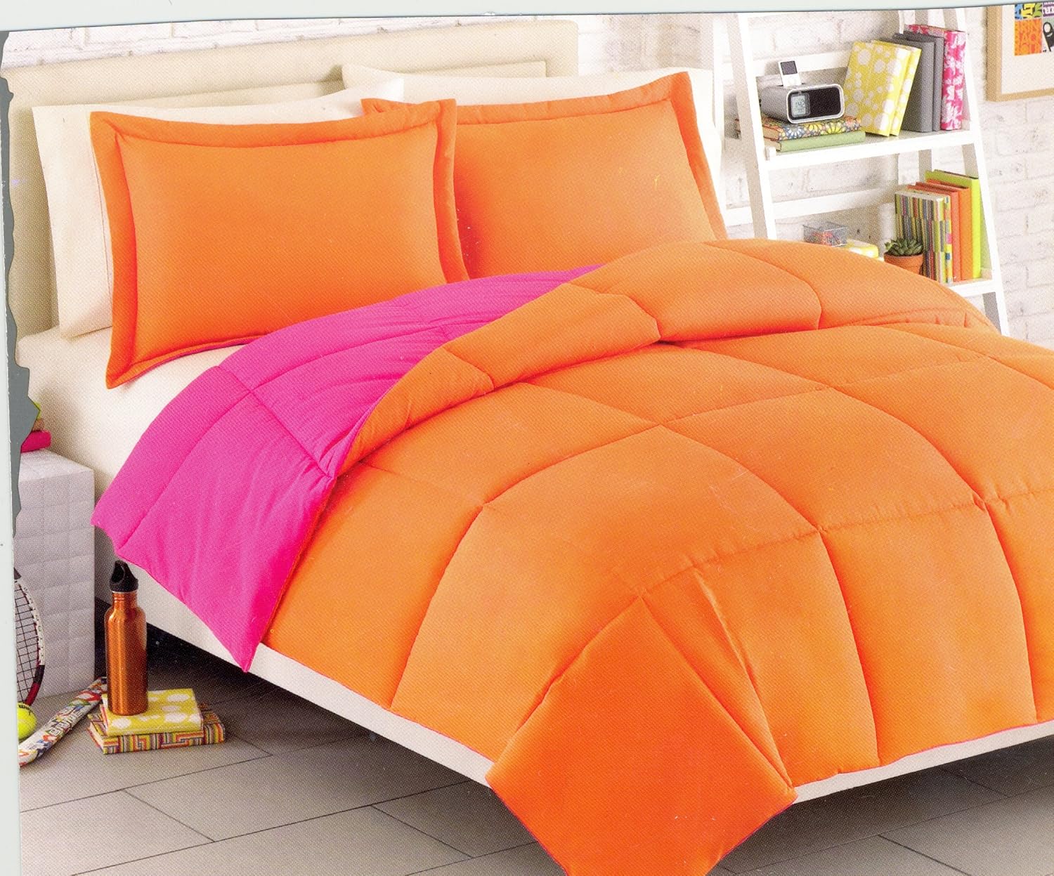 Reversible Comforter Set In orange and White Polka Dot